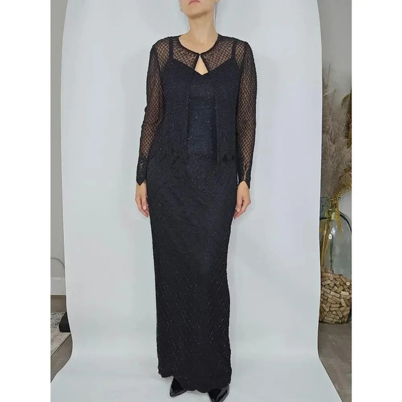 VTG Stenay Beaded Silk Evening Gown and Beaded Long Sleeve Blazer Top size 10/M - Picture 1 of 9